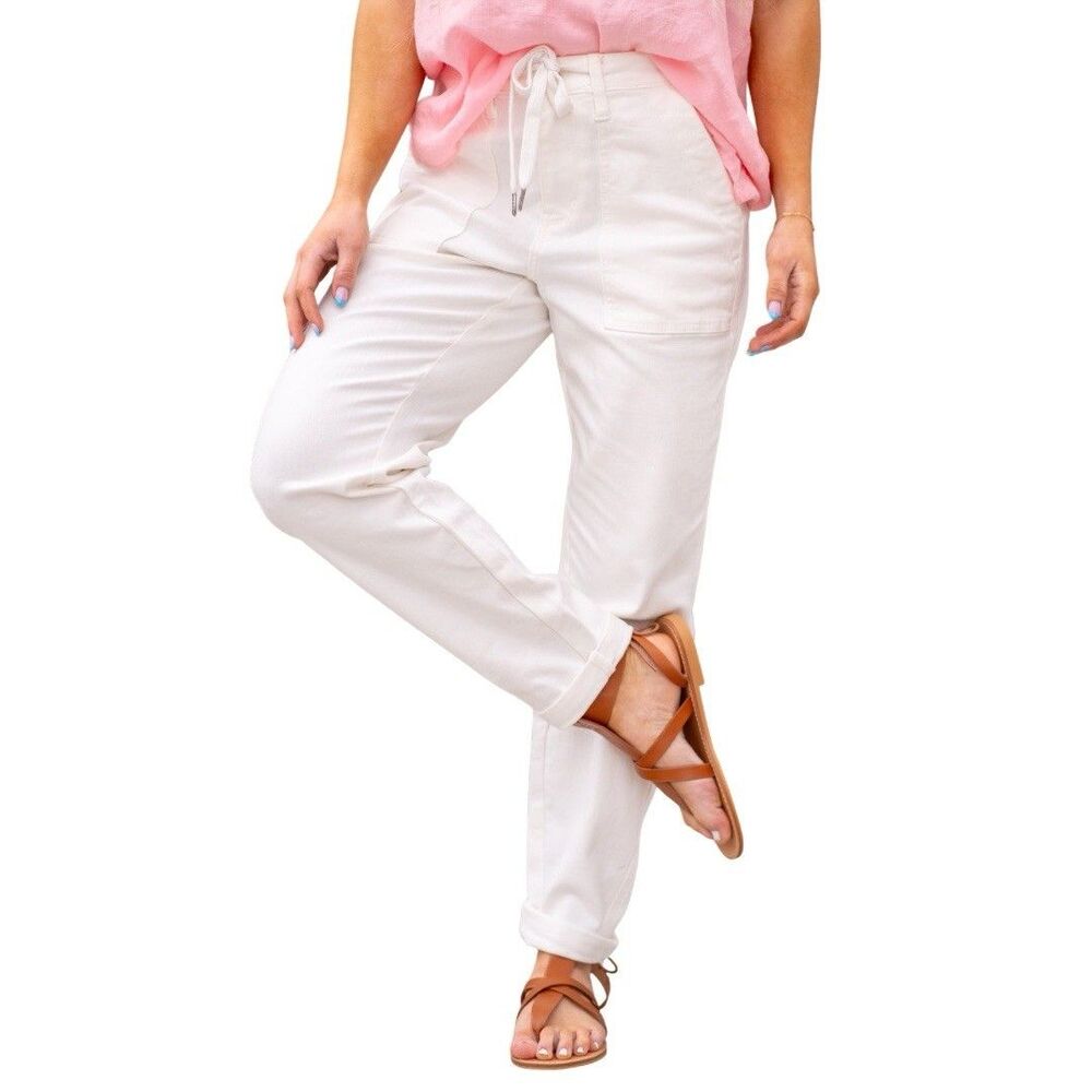 Judy Blue Women’s Heather High Rise Cuffed Jogger White Drawstring Jeans 11/30